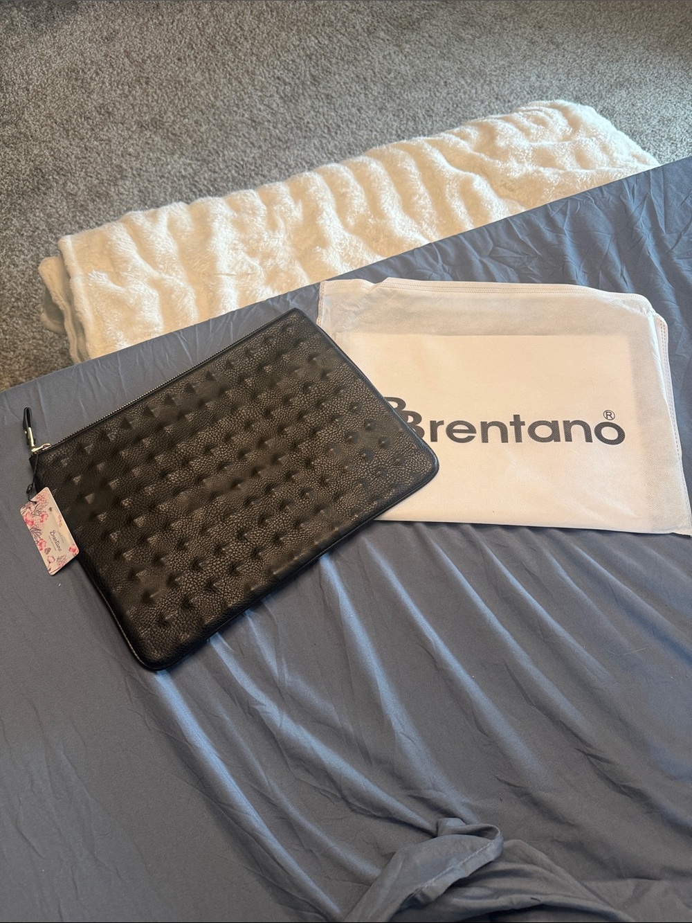 Brentano Black Textured Vegan Leather Zip Tablet/ Laptop and more clutch